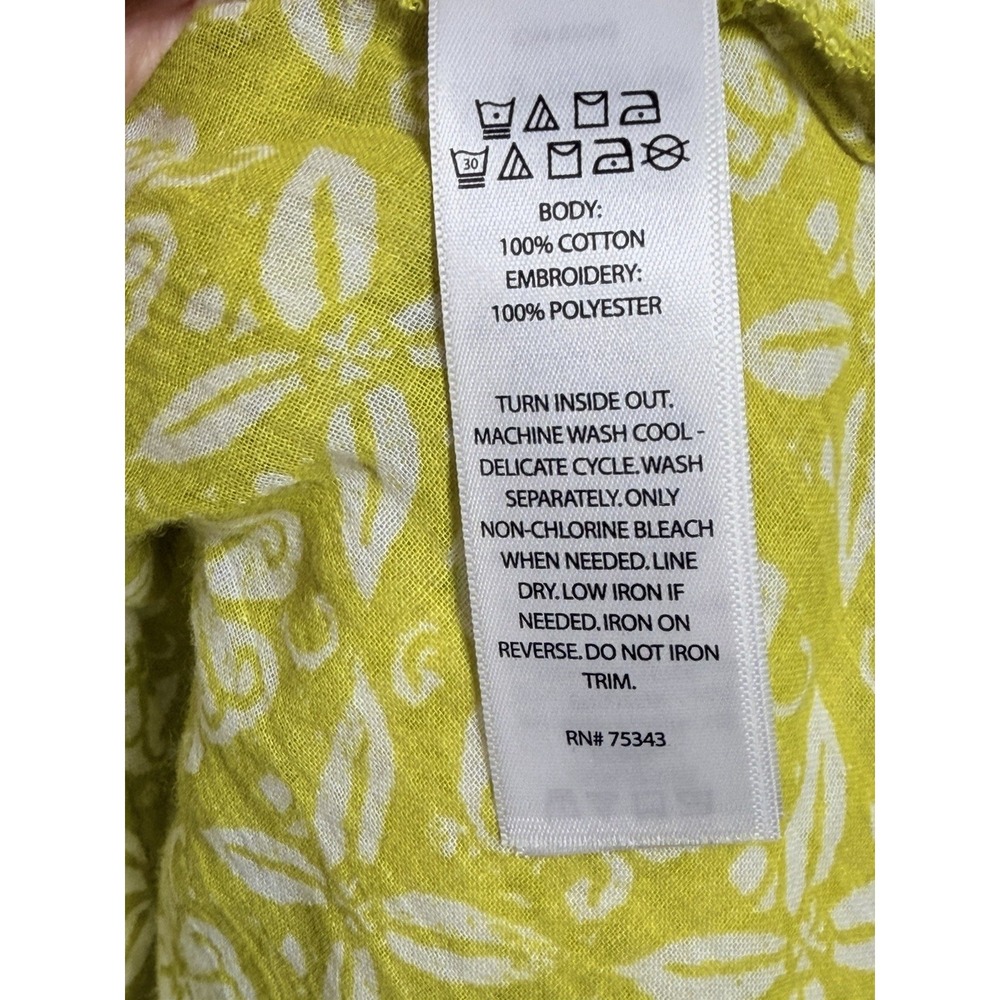 Sigrid Olsen Lime Green Embroidered Cotton Tunic Top XL Boho Coastal - Picture 5 of 9